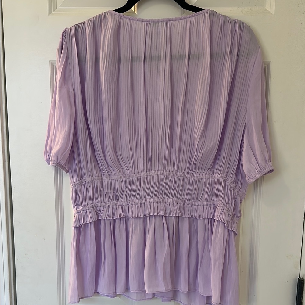 Current Air Lilac Tie Front Peplum Top Puff Sleeve - Picture 4 of 4
